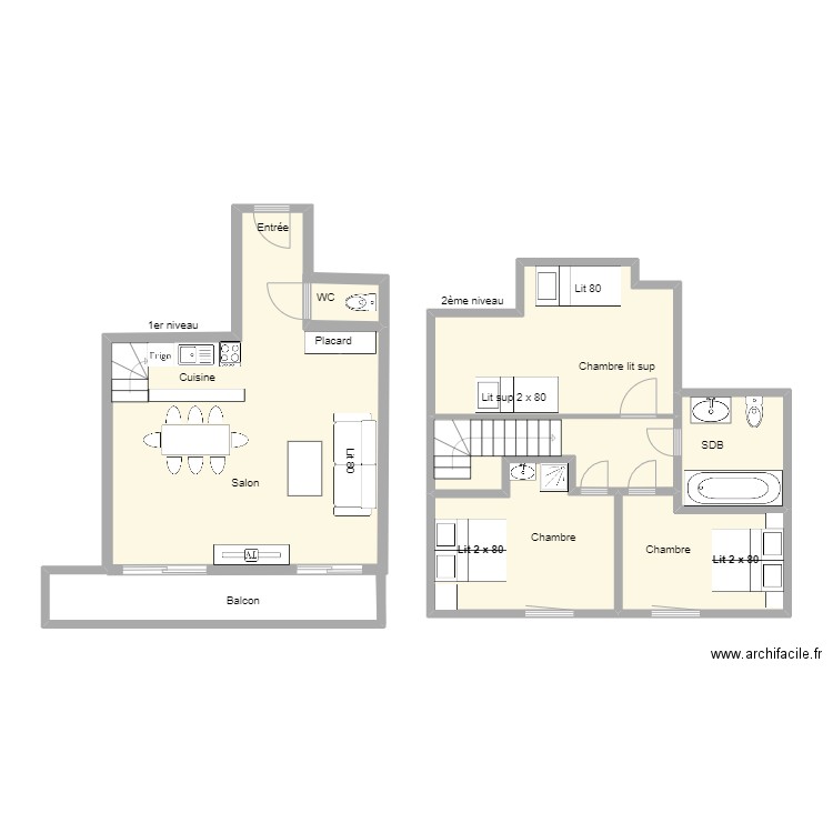 LAPons c 23. Plan de 6 pièces et 54 m2