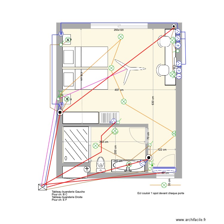 Chambre B et E  arrière Etage 1 élec du 22 02 20. Plan de 0 pièce et 0 m2