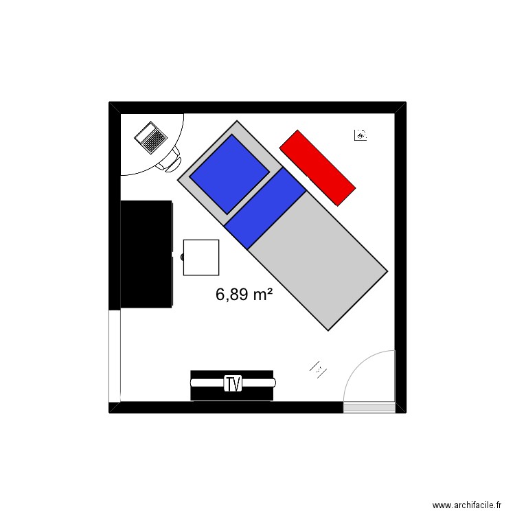 chambre XXX. Plan de 1 pièce et 7 m2