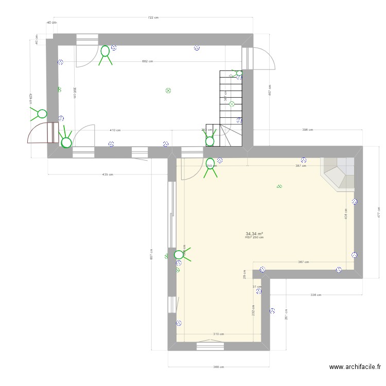 salle à manger salon. Plan de 1 pièce et 34 m2