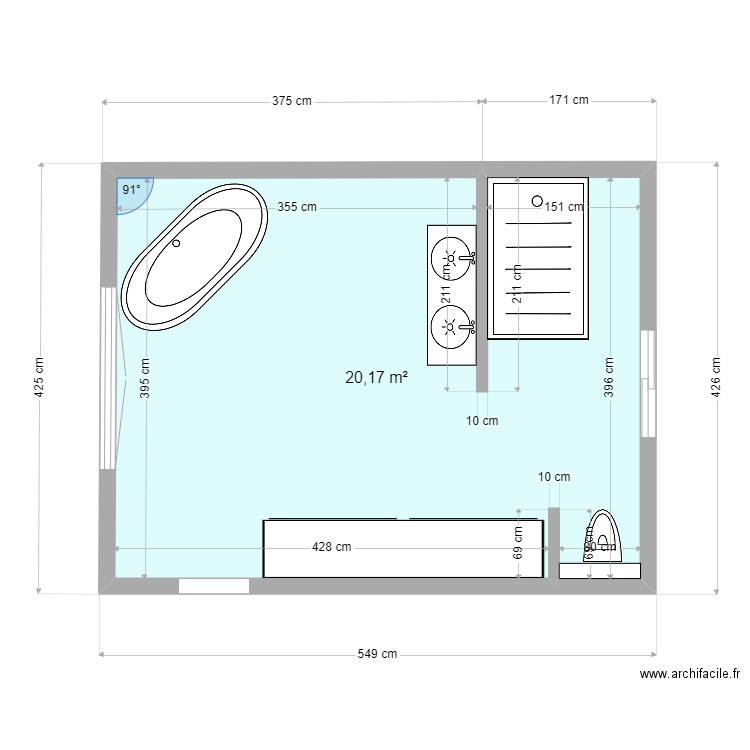 salle de bain .. Plan de 1 pièce et 20 m2