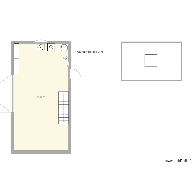 garage 2. Plan de 1 pièce et 38 m2