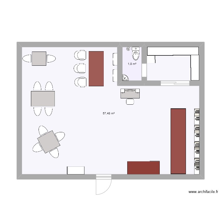 Tabac le Passage. Plan de 2 pièces et 59 m2