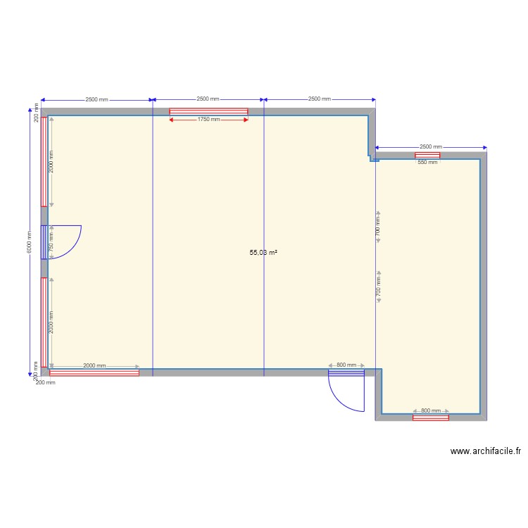 105 2 sv. Plan de 2 pièces et 96 m2