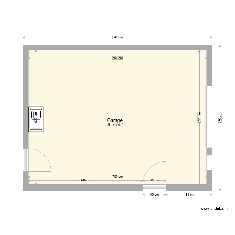 garage PSM. Plan de 1 pièce et 37 m2