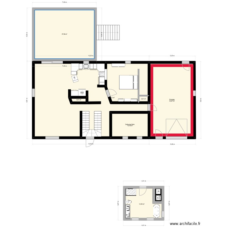 Haut. Plan de 8 pièces et 226 m2