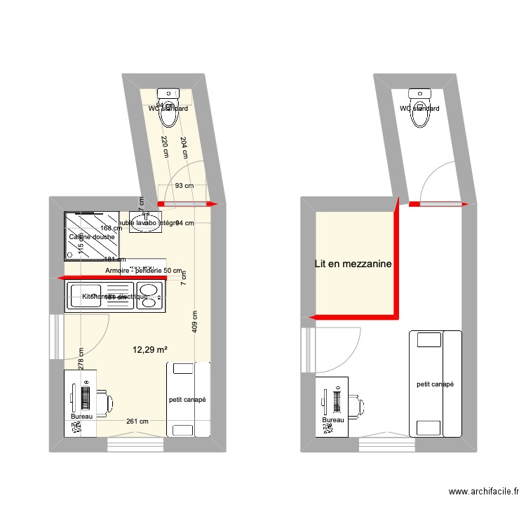 studio. Plan de 2 pièces et 15 m2