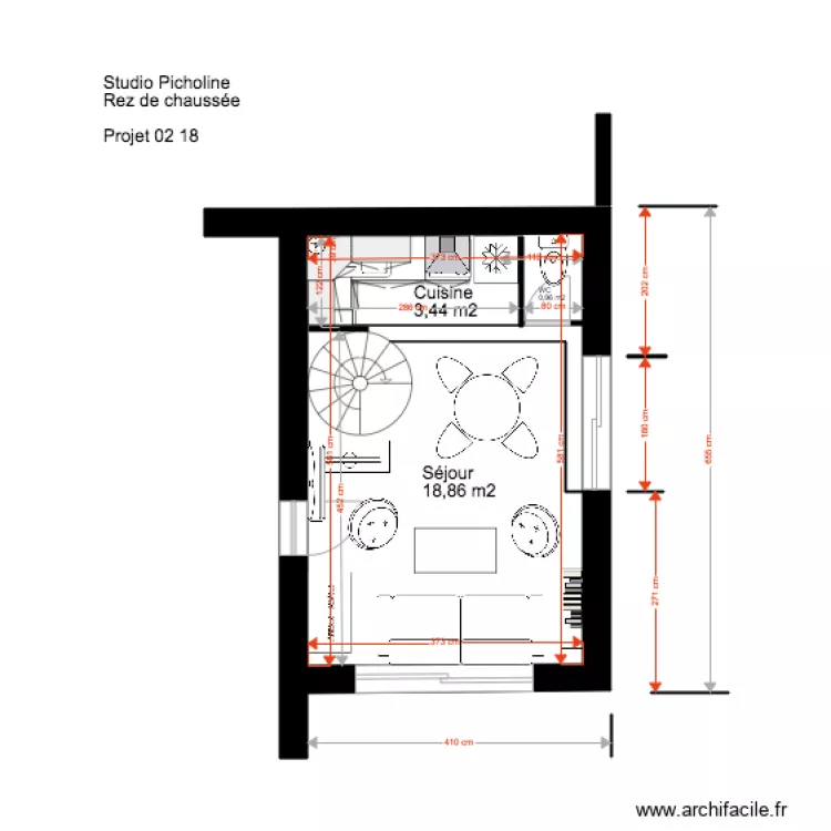 Studio Picholine Rez de chauss&eacute;e 02 18. Plan de 