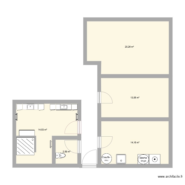 test 1. Plan de 5 pièces et 65 m2