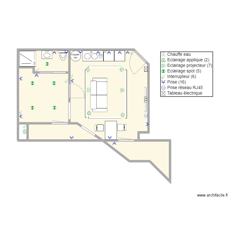 Elec et plomberie 10 PT Paris. Plan de 5 pièces et 37 m2