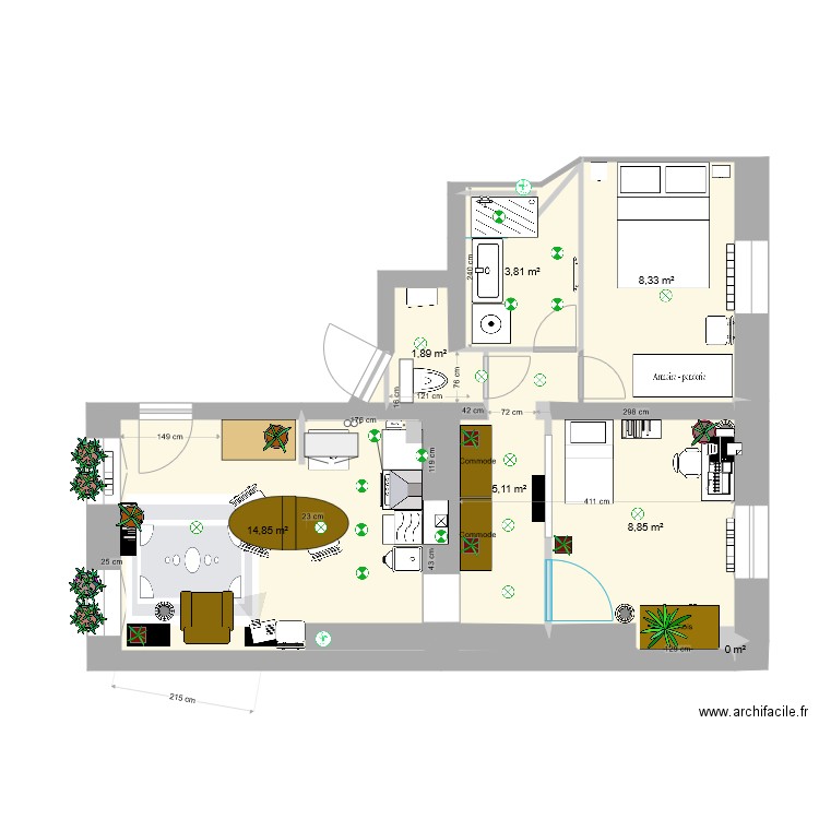 Dames config bis. Plan de 7 pièces et 43 m2