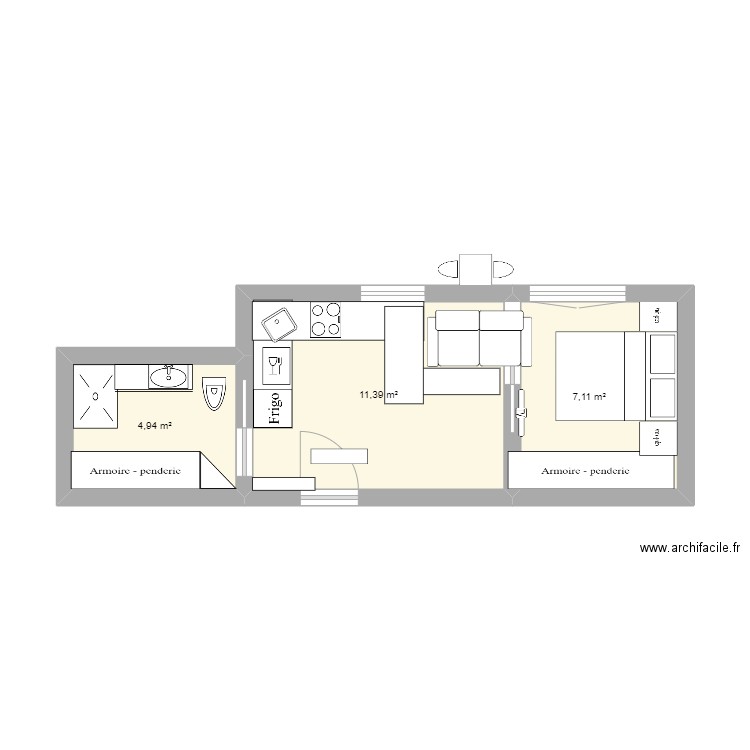 boulogne 1. Plan de 3 pièces et 23 m2