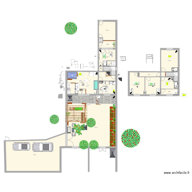 Mémé. Plan de 20 pièces et 322 m2