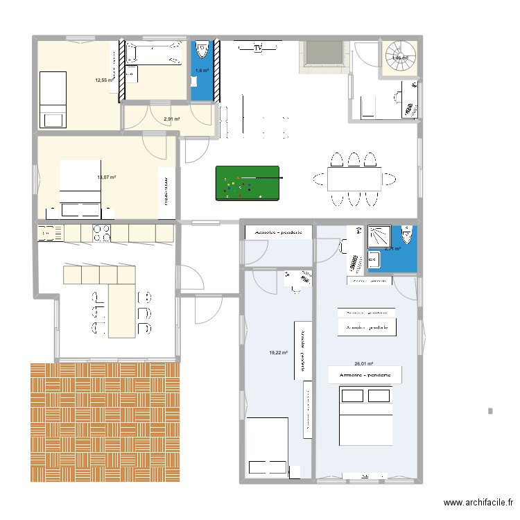plan hésingue cuisine dans véranda. Plan de 8 pièces et 80 m2