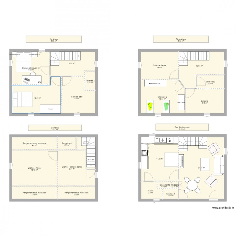 Idées plan maison 3 étages et combles. Plan de 0 pièce et 0 m2