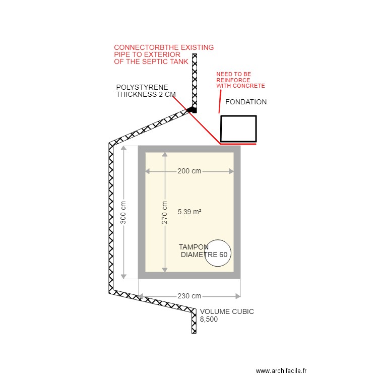 2023-03-21-DEF-1 FOSSE SEPTIQUE  COURTE-VUE DESSUS. Plan de 1 pièce et 5 m2