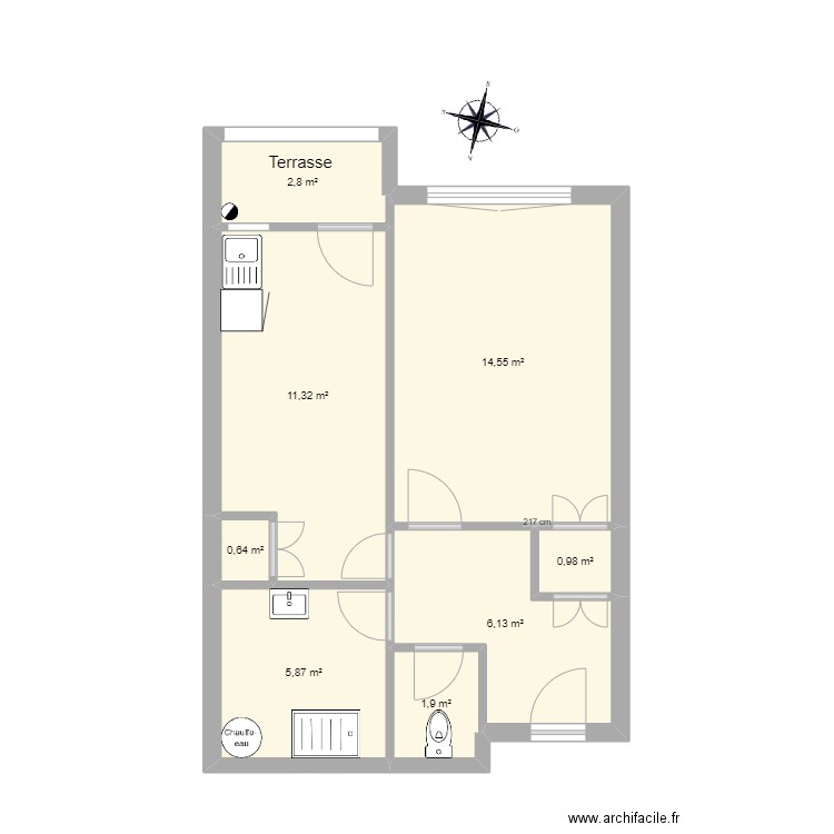 T1 ST JEAN TERRASSE. Plan de 8 pièces et 44 m2