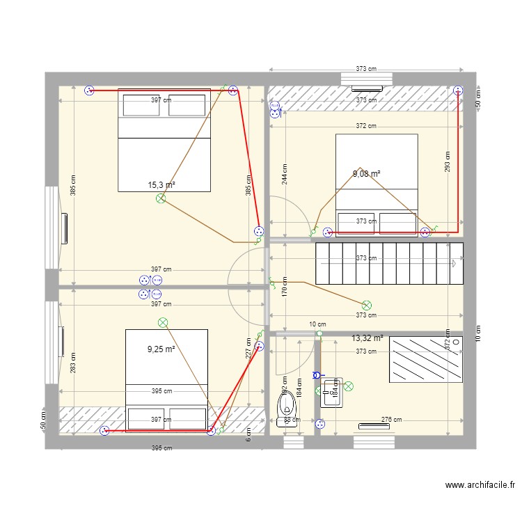 maison Damien Etage . Plan de 4 pièces et 47 m2