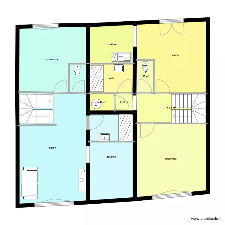 laborde 2 &egrave;me &eacute;tage. Plan de 11  et 105 m²