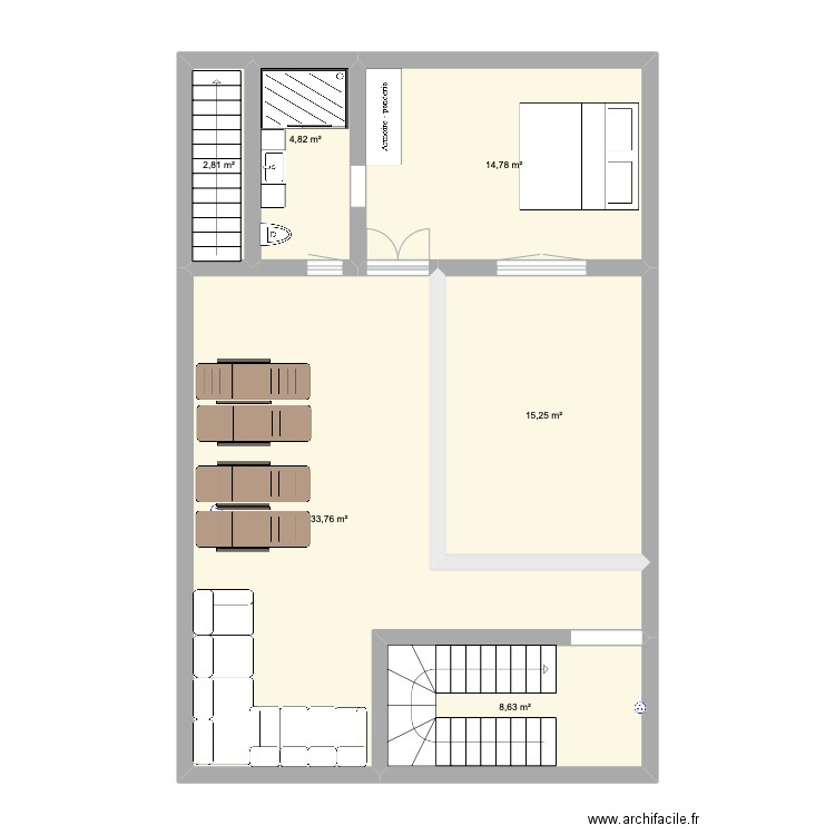 Riad 2. Plan de 6 pièces et 80 m2