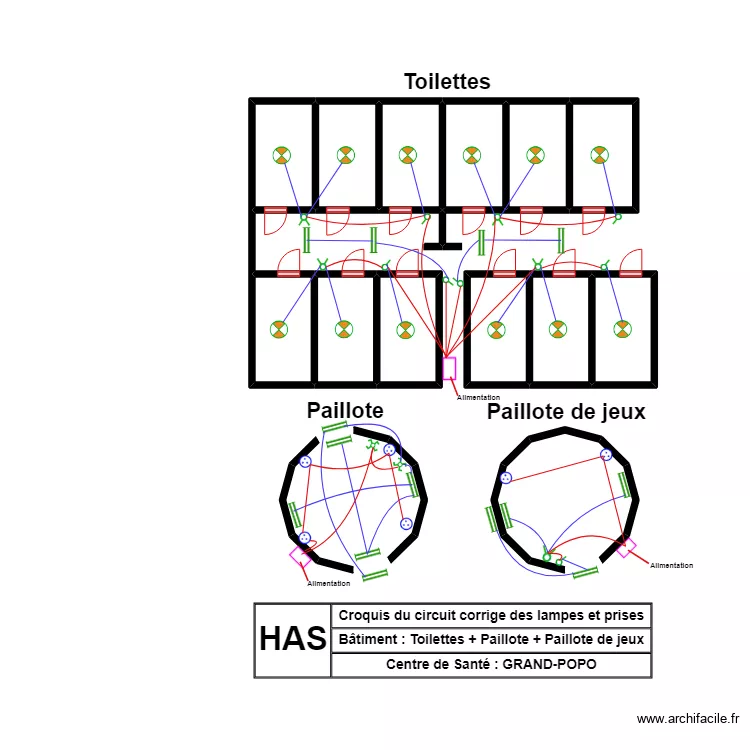 CIRCUIT CORRIGE LAMPES TOILETTES + PAILLOTE + PAILLOTE DE JEUX CSC GRAND-POPO. Plan de CIRCUIT CORRIGE LAMPES TOILETTES + PAILLOTE + PAILLOTE DE JEUX CSC GRAND-POPO. Plan de