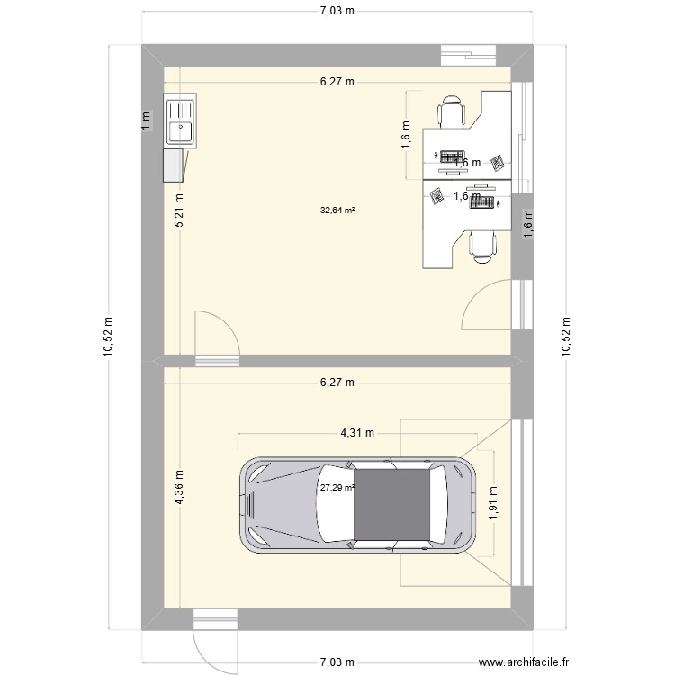 bureau 2025. Plan de 2 pièces et 60 m2