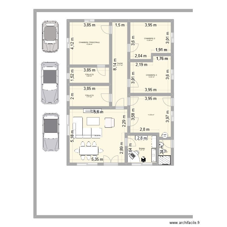 PLAN EN COURS 3+1+1. Plan de 10 pièces et 120 m2