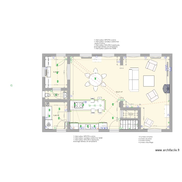 REZ DE CHAUSSEE. Plan de 5 pièces et 77 m2