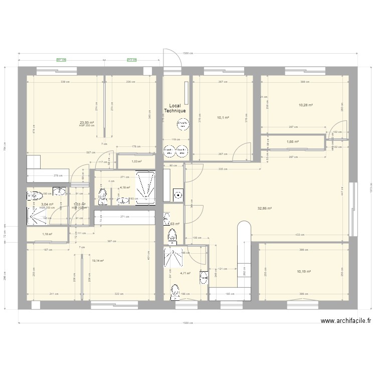 Yvrac SSOL Projet 7. Plan de 15 pièces et 132 m2