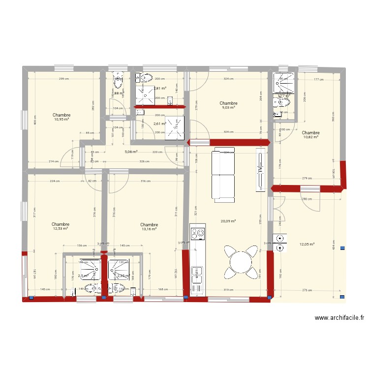 Modification - projet Arnouville Medhi Melly 191222. Plan de 14 pièces et 108 m2