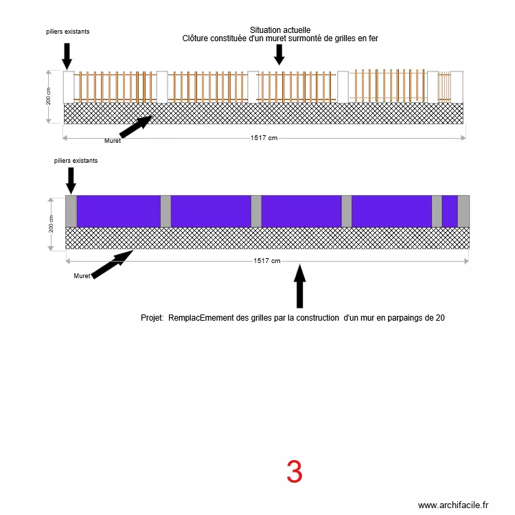 remplacement des grilles de clôture. Plan de remplacement des grilles de clôture. Plan de