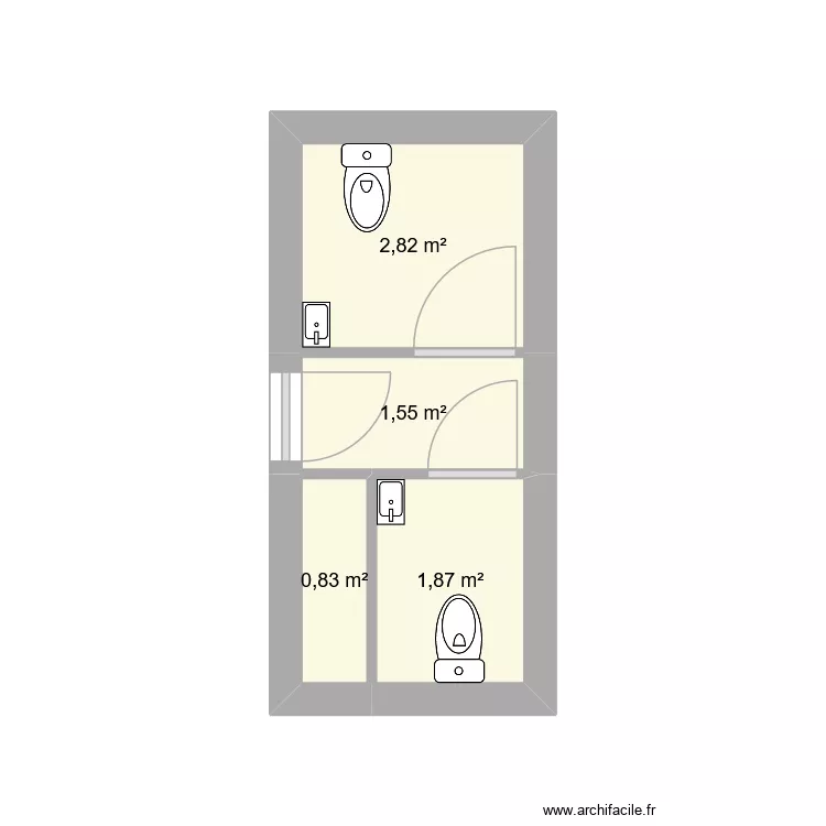 creation WC. Plan de 4  et 7 m²