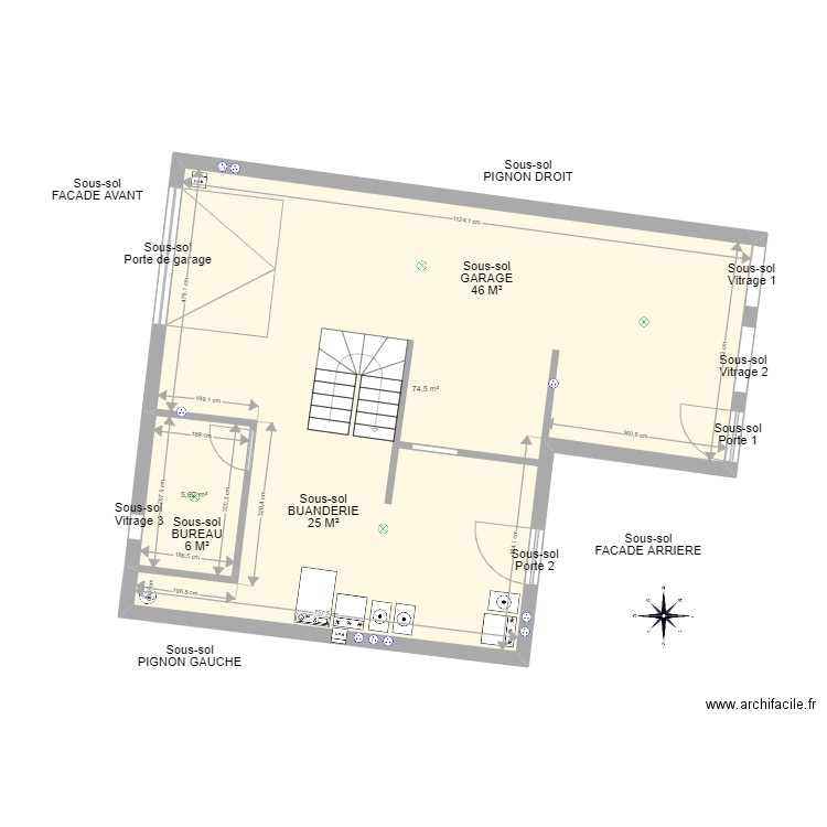 plan SOUS-SOL Touati. Plan de 2 pièces et 80 m2