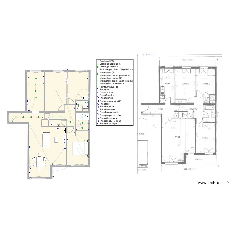 PLAN ELEC VERO . Plan de 9 pièces et 51 m2