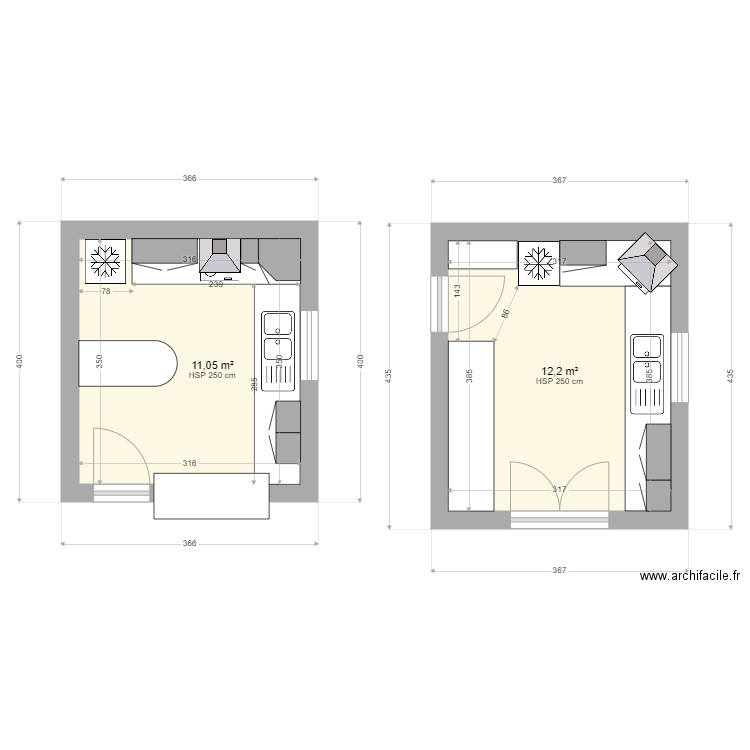 cuisine lam lang. Plan de 2 pièces et 23 m2