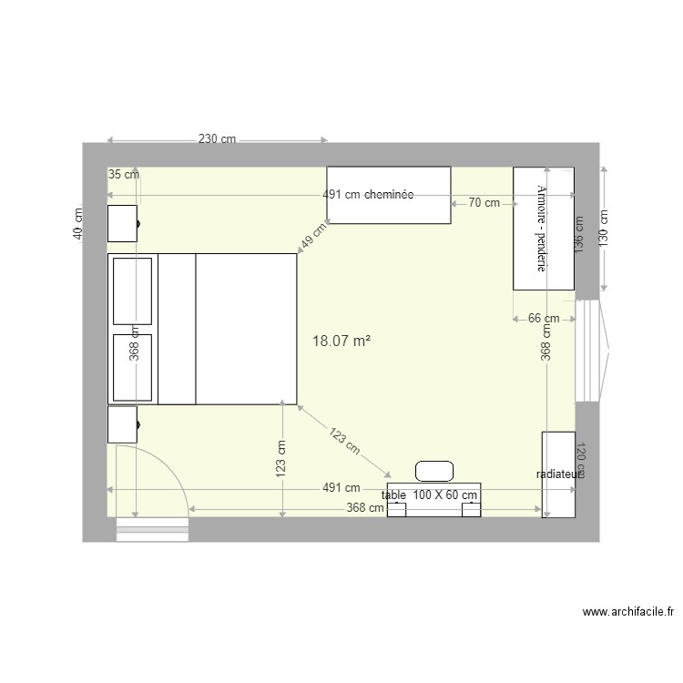 PIECE  grise version CHAMBRE 1020 LIT a gauche . Plan de 0 pièce et 0 m2