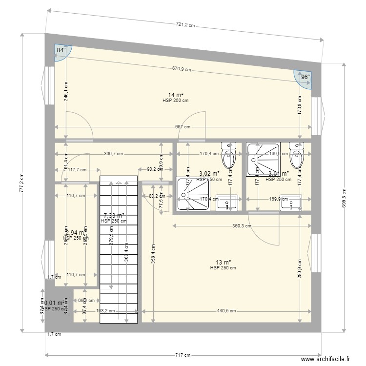 plan isaac belin taxo 2iem étage MODIFICATION. Plan de 7 pièces et 43 m2