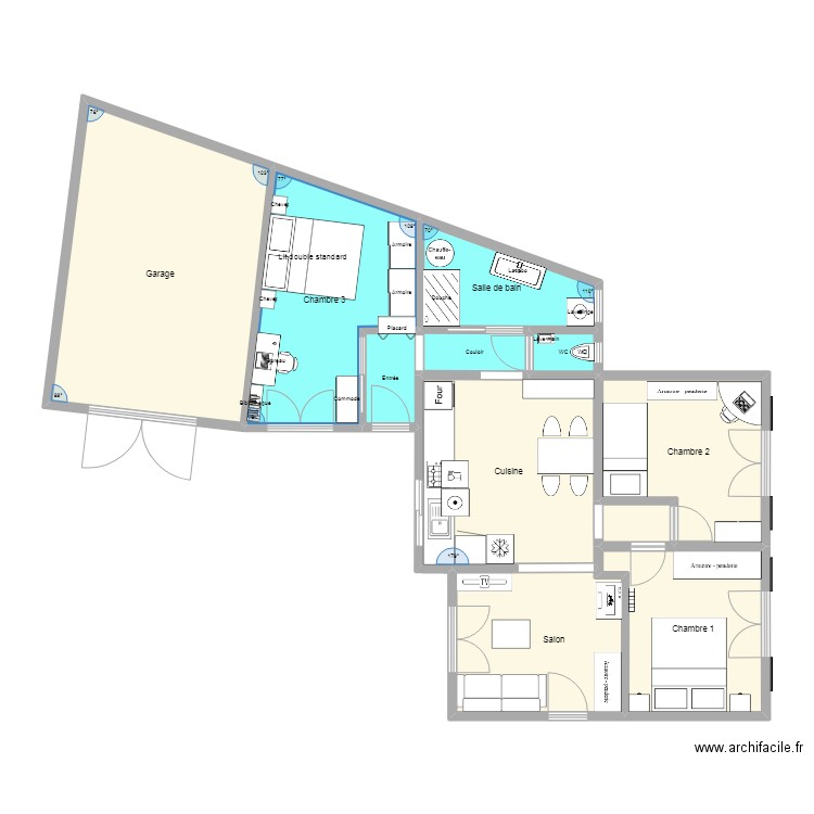 Maison Thomas projet 3 -façade. Plan de 11 pièces et 91 m2