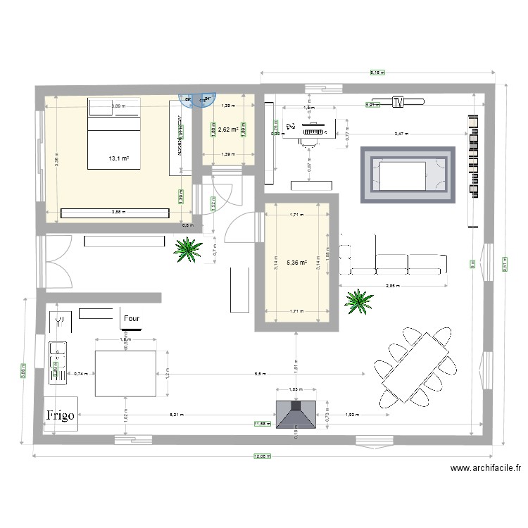 plan2. Plan de 3 pièces et 21 m2