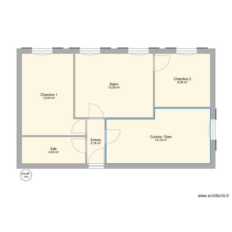 Guisol Base. Plan de 6 pièces et 55 m2