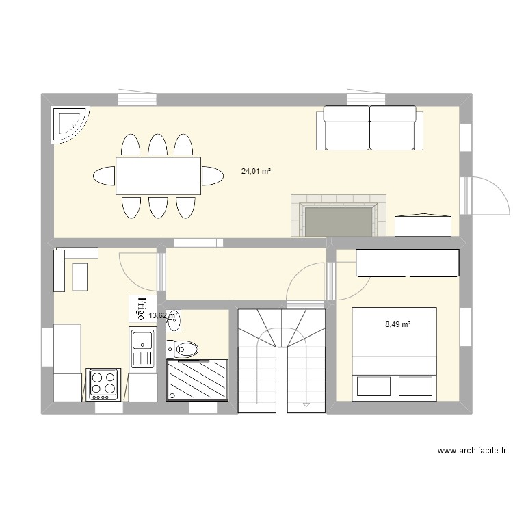 maison 1. Plan de 3 pièces et 46 m2