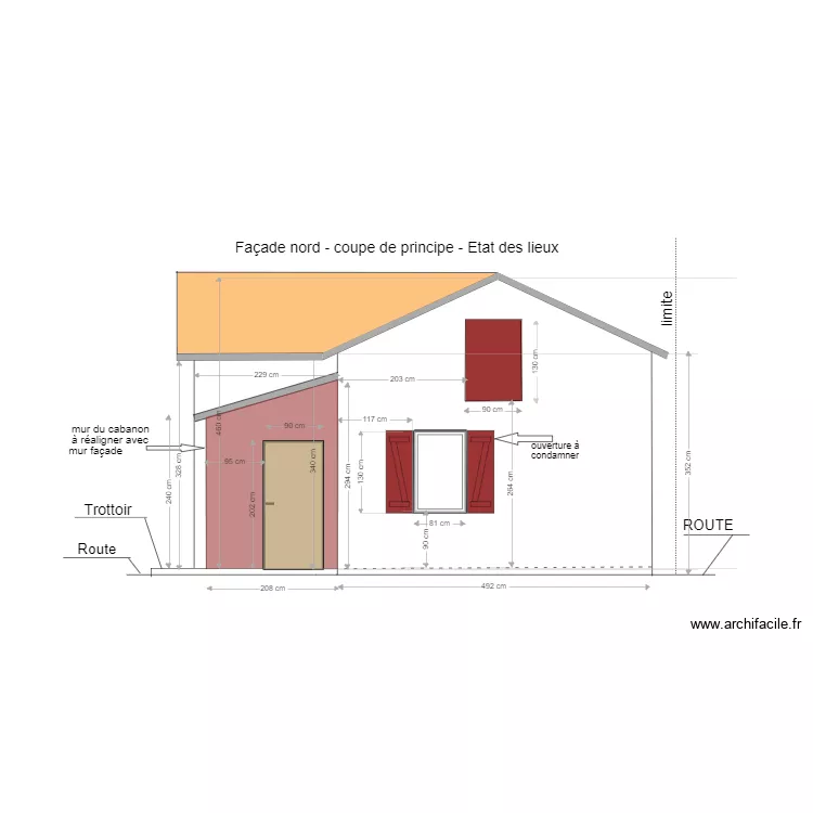 coupe fa&ccedil;ade nord. Plan de 