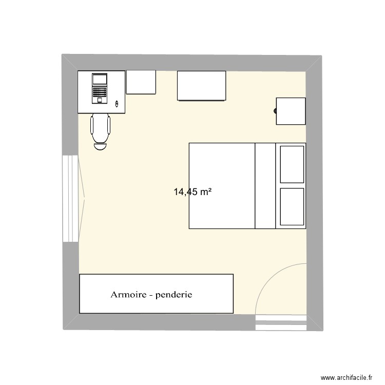 CHAMBRE 1. Plan de 1 pièce et 14 m2