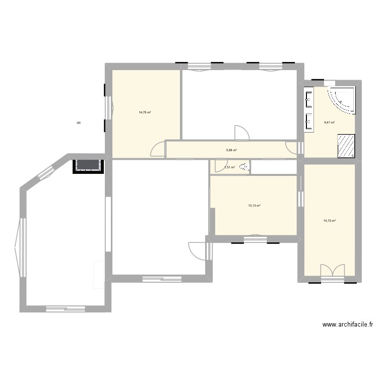 EXTENSION SALON 2025. Plan de 6 pièces et 59 m2