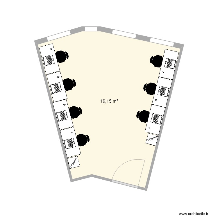 Bureau 514 avec plan de travail . Plan de 1 pièce et 19 m2