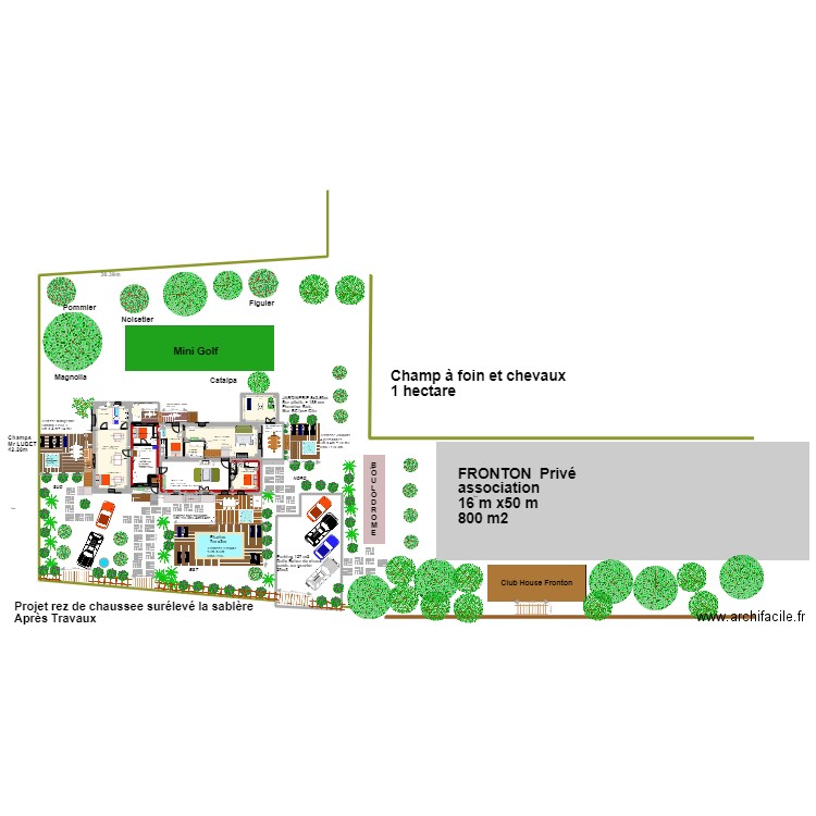 plan masse rez de chaussée terrasses piscine version2 fronton privé. Plan de 7 pièces et 139 m2