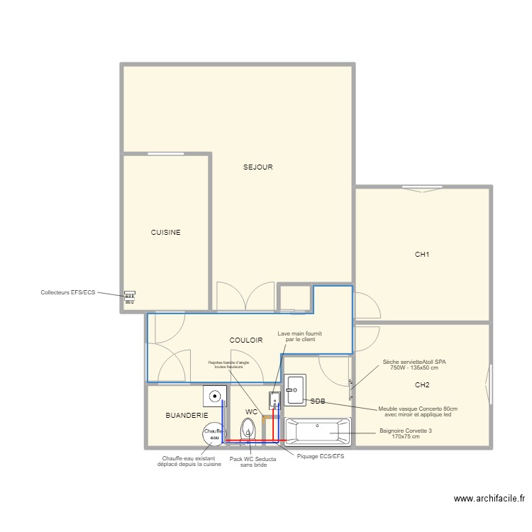 BAYLE / D22060540 / PLOMBERIE. Plan de 10 pièces et 69 m2