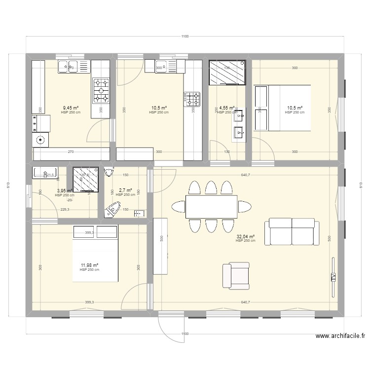 g15. Plan de 8 pièces et 86 m2