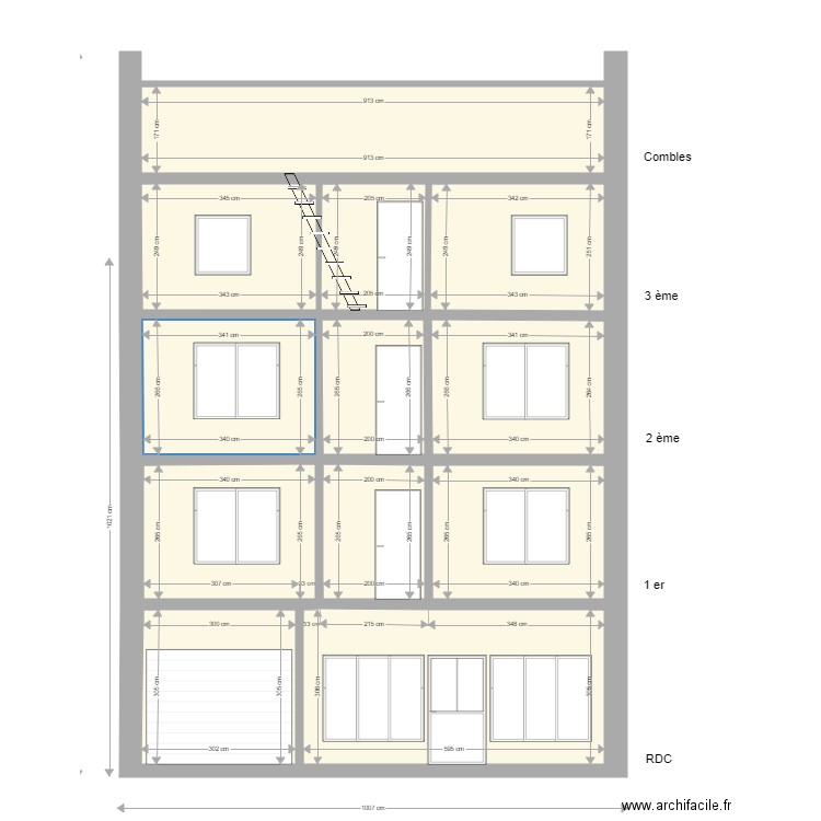 plan de coupe facade. Plan de 12 pièces et 112 m2