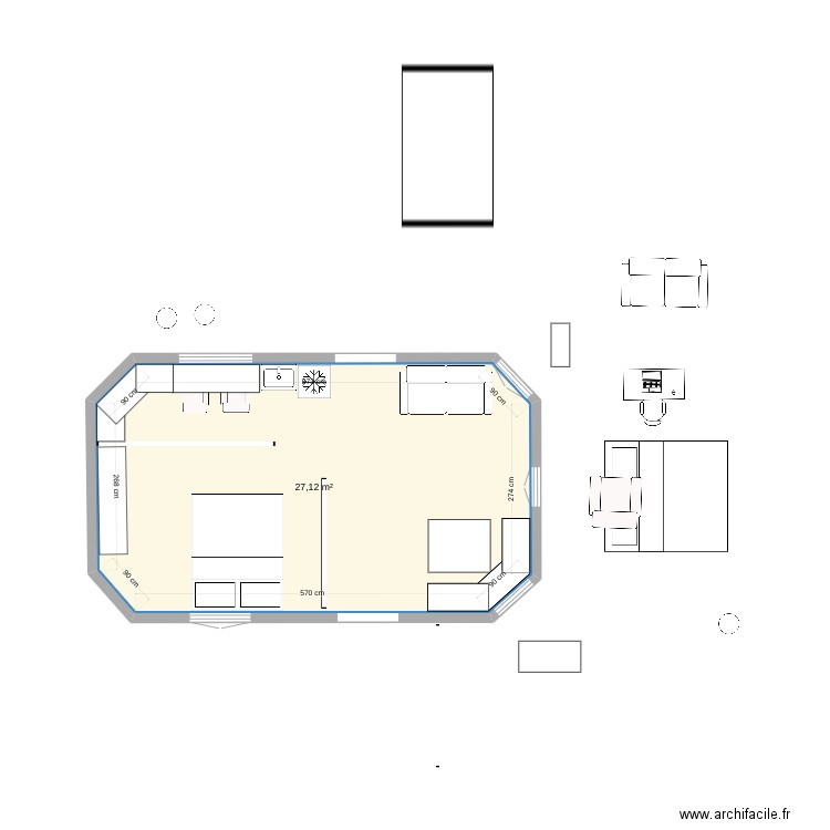 moctezuma. Plan de 1 pièce et 27 m2